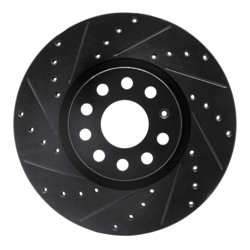 Audi A3 Brake Rotor (1) - Front Left - R1 Concepts - Drilled & Slotted - Black - `05-`25